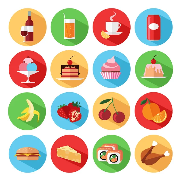 Flat food and drinks icons — Stock Vector