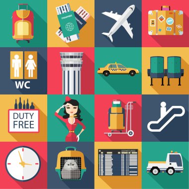 Havaalanı düz simgeler kümesi