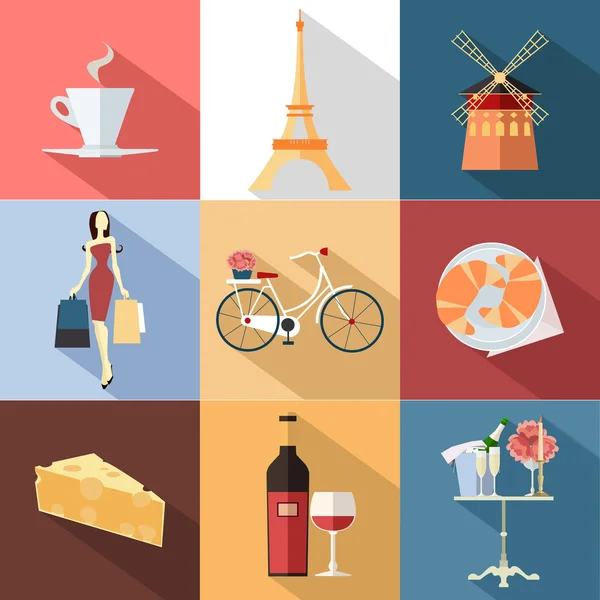 Francia iconos planos — Vector de stock