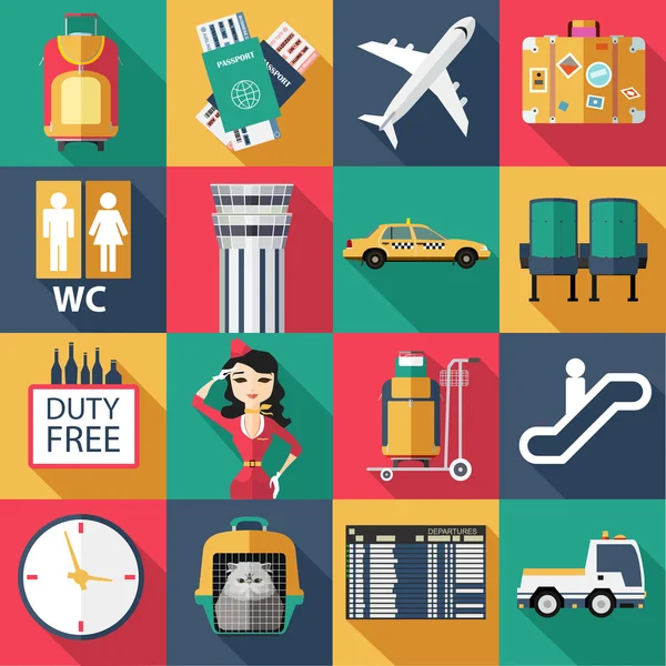 Set of airport flat icons — Stock Vector