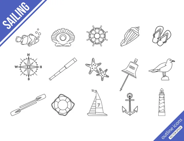 Mariene overzicht icons set — Stockvector