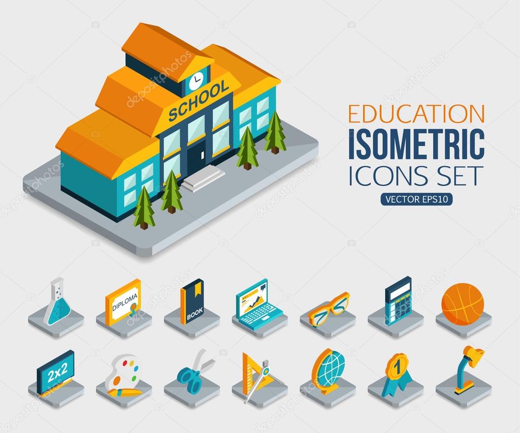 Education isometric 3d icons