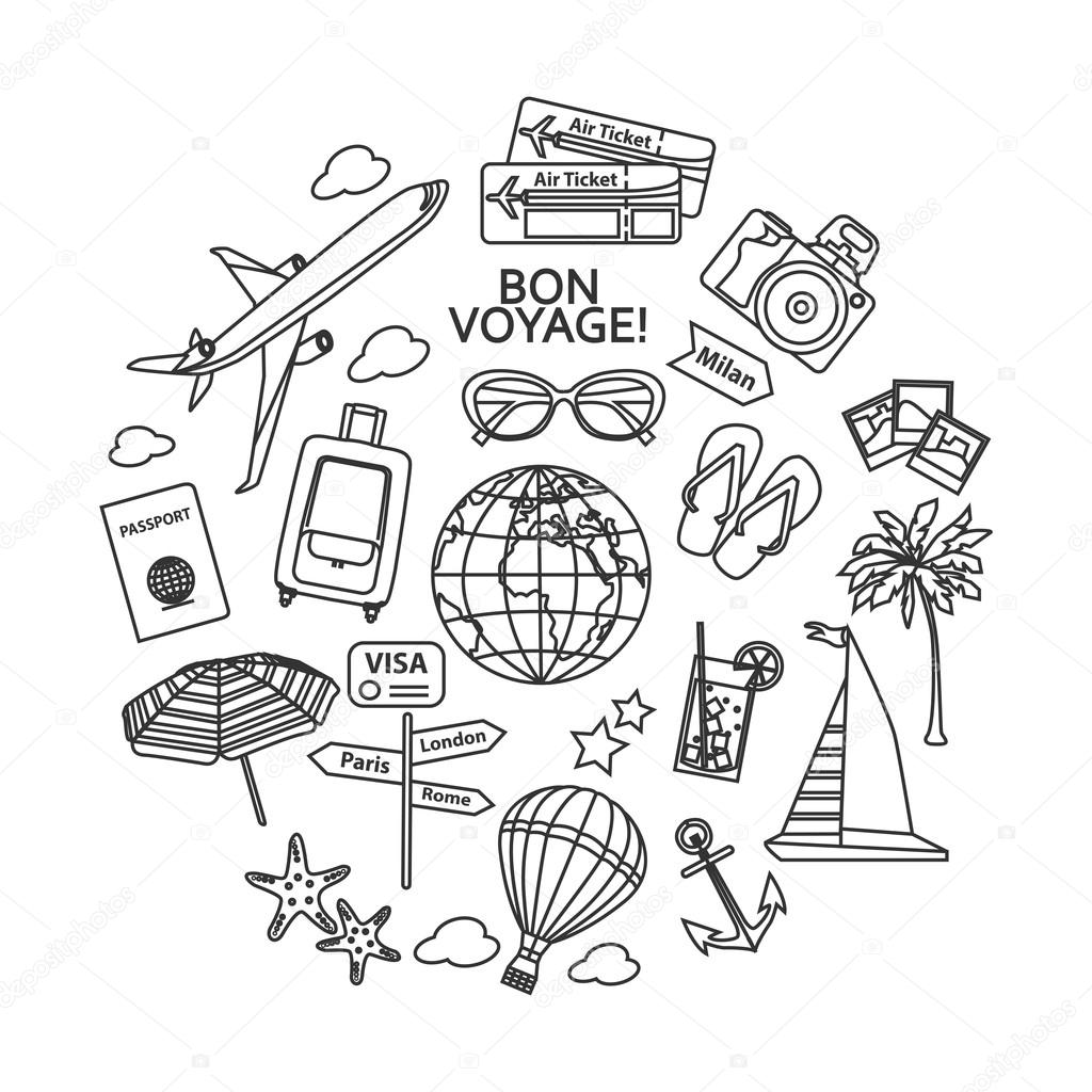 Travel outline icons set