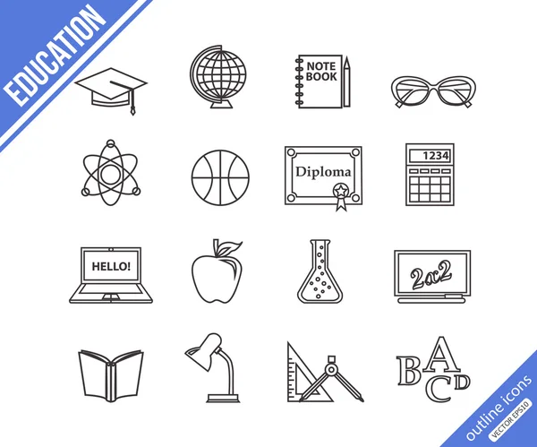 School and education outline icons set — Stock Vector