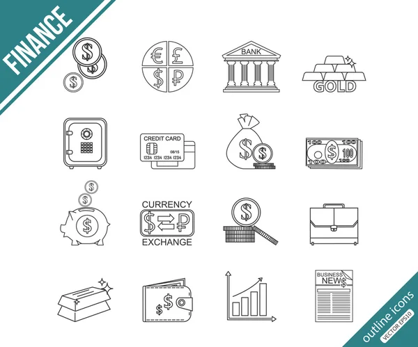 Finance and investing outline icons set — Διανυσματικό Αρχείο