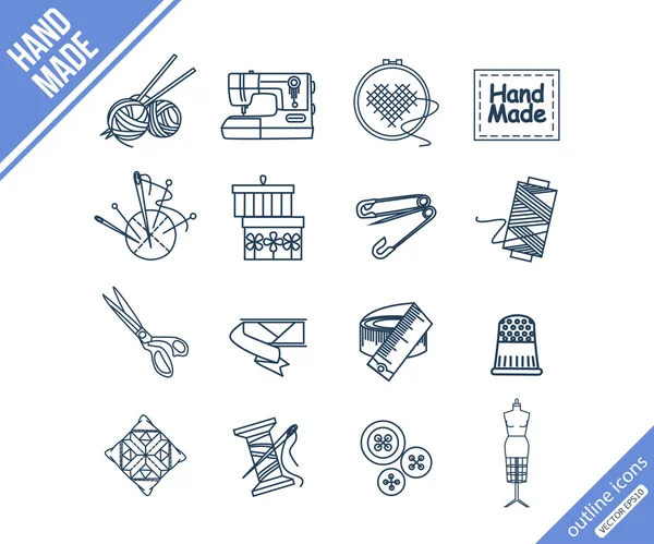 Handmade and sewing outline icons set. — Stock Vector