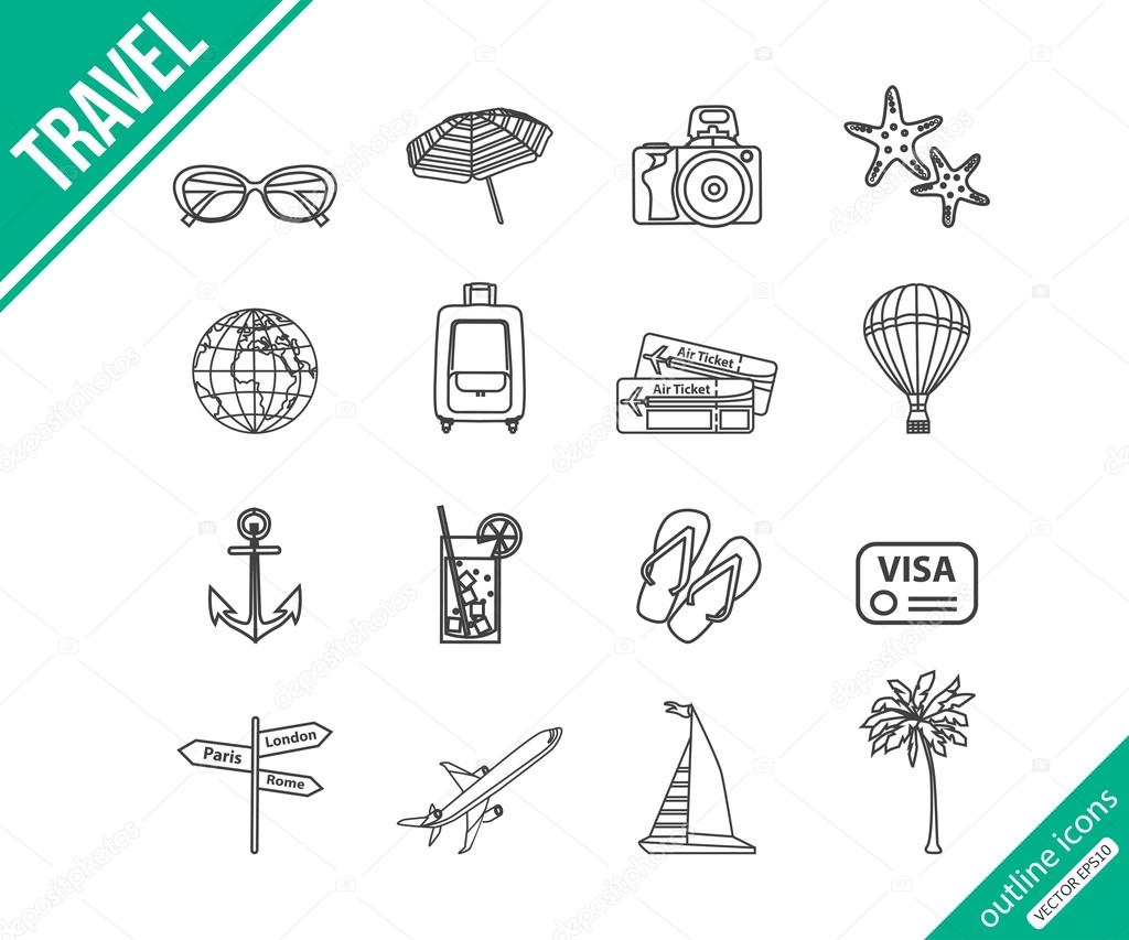 Travel outline icons set