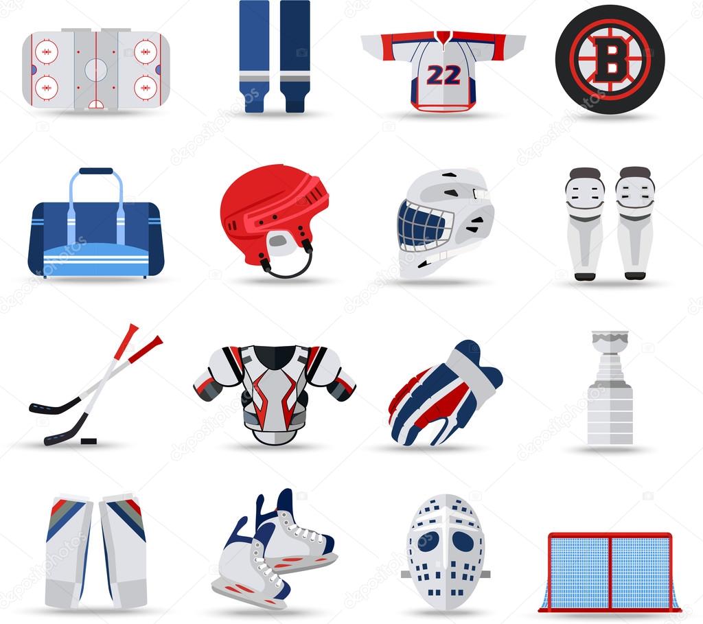 Set of flat ice hockey icons