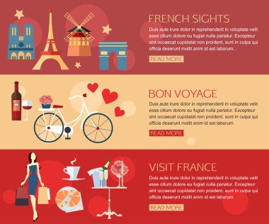 Set of France travel horizontal banners