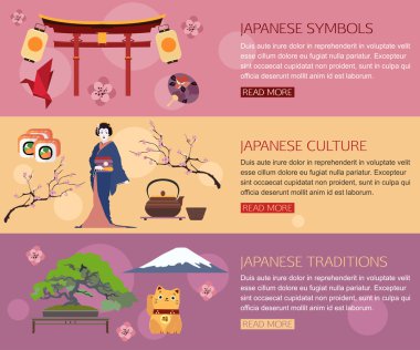 Set of Japan travel horizontal banners