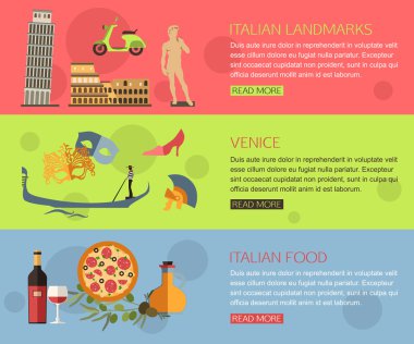 Set of Italy travel horizontal banners