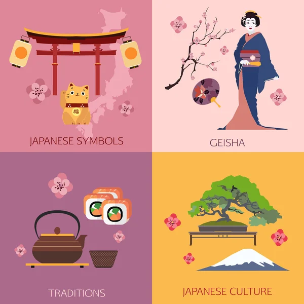 Set of Japan travel compositions — ストックベクタ