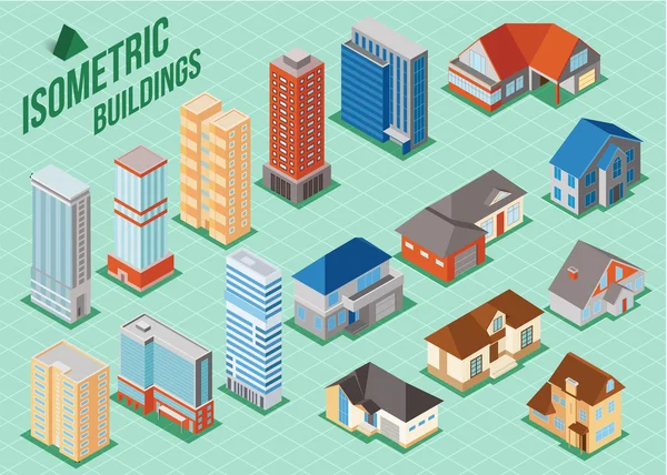 Casas particulares e ícones de edifícios altos —  Vetores de Stock