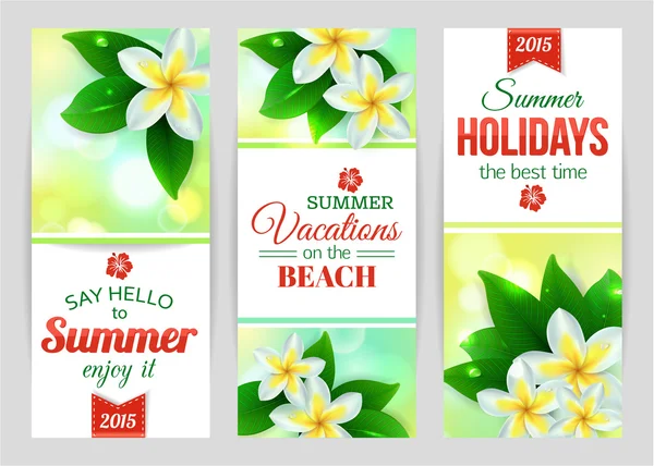Bannières d'été avec fleurs tropicales — Image vectorielle