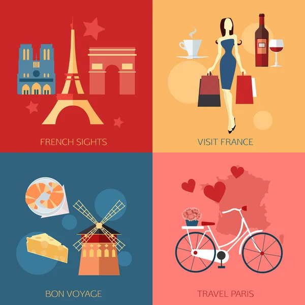 Conjunto de composiciones de viaje Francia — Vector de stock