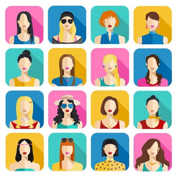 Set di icone avatar femminili — Vettoriale Stock