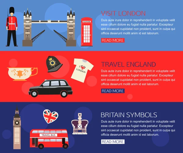 Set of England travel horizontal banners — Stockvector