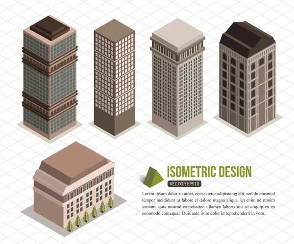 Conjunto de edificios altos isométricos — Archivo Imágenes Vectoriales