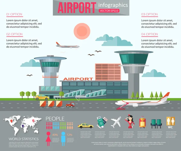 Infografías de aeropuertos con lugar para texto — Vector de stock