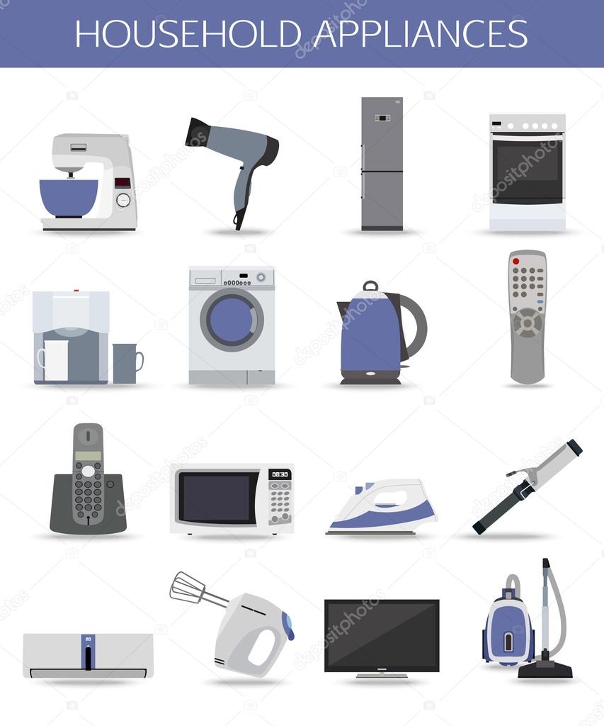 Set of household appliances and electronic devices