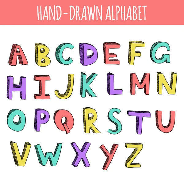 Alphabet anglais coloré dessiné à la main — Image vectorielle