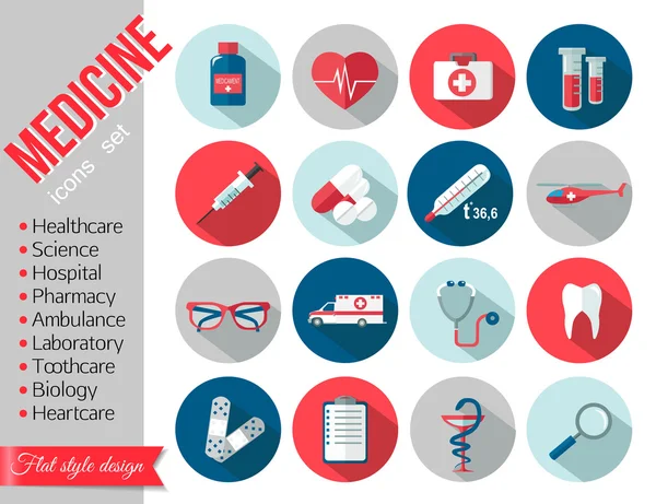 Conjunto de iconos planos de atención médica — Vector de stock