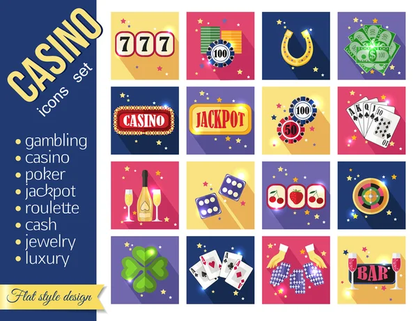 Conjunto de coloridos iconos de casino modernos — Vector de stock