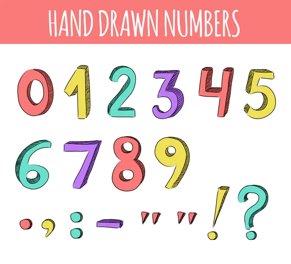 Números coloridos dibujados a mano — Vector de stock