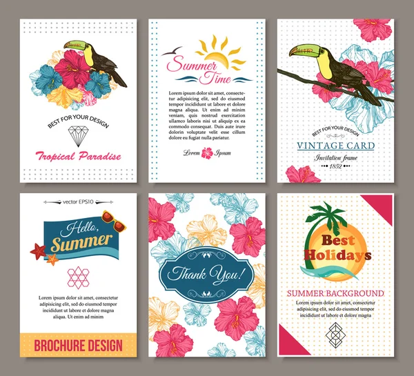 Set di carte d'epoca floreali estive — Vettoriale Stock