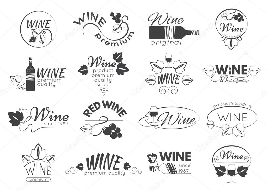 Set of wine labels, badges and logos for design. Vector illustration.