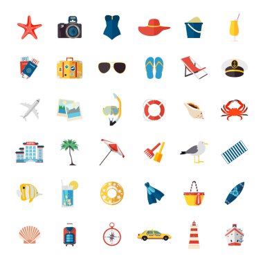 Renkli yaz tatil simgeler kümesi