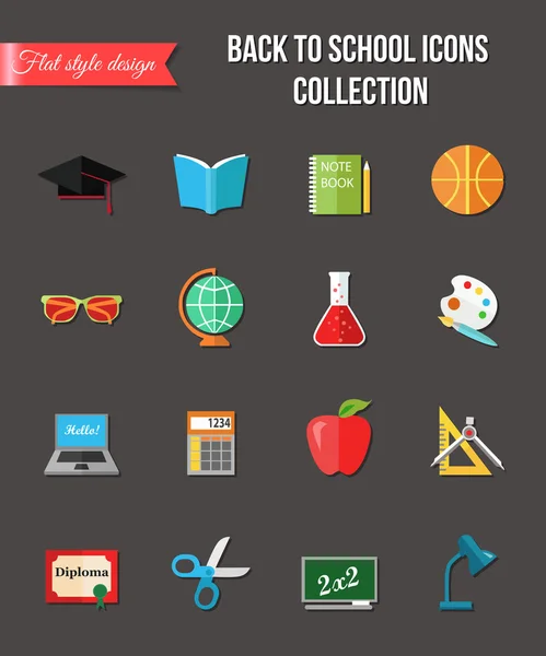 Back to school and education flat icons — Stock Vector