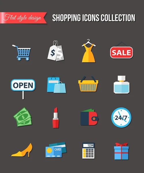 Ensemble d'icônes plates de vente et de shopping — Image vectorielle