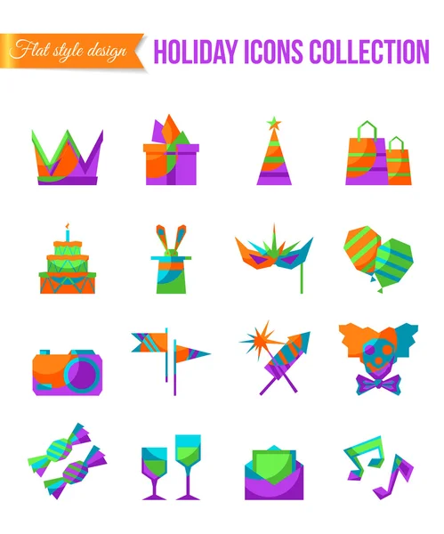 Ensemble d'icônes de vacances plates — Image vectorielle
