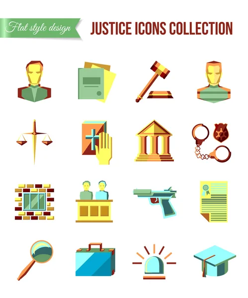 Conjunto de ícones de lei e justiça plana — Vetor de Stock