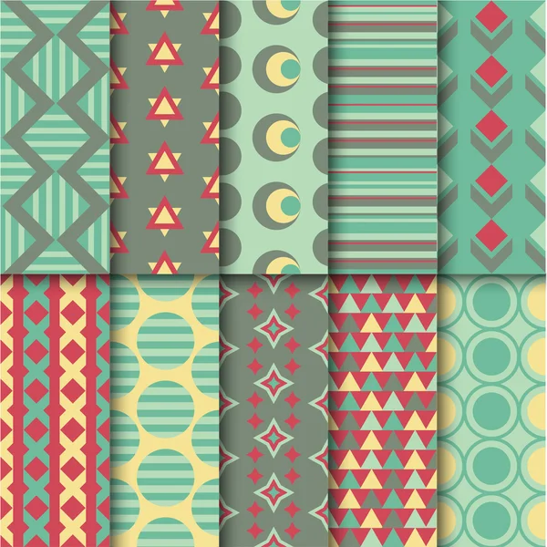 Conjunto de patrones retro coloridos sin costuras — Vector de stock