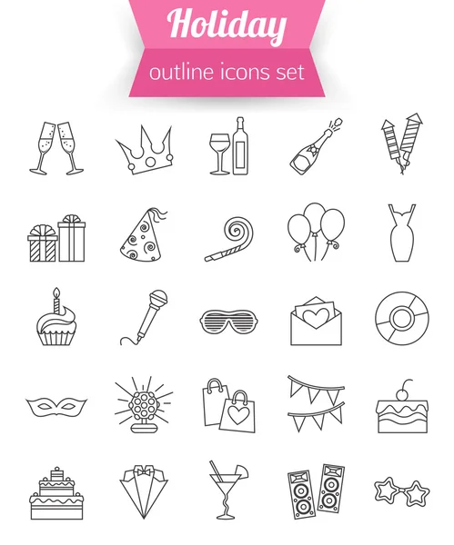 Set of outline holiday and party icons — Stock Vector