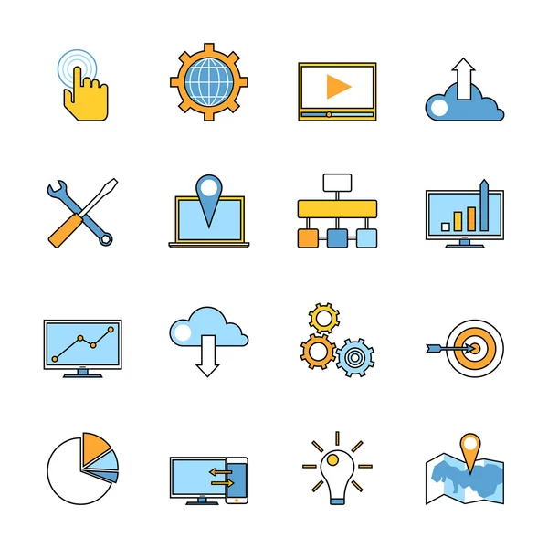 Ensemble d'icônes de ligne de développement Web réactives — Image vectorielle