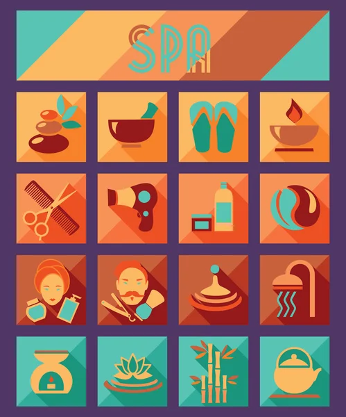 Conjunto de iconos planos de spa y belleza — Vector de stock