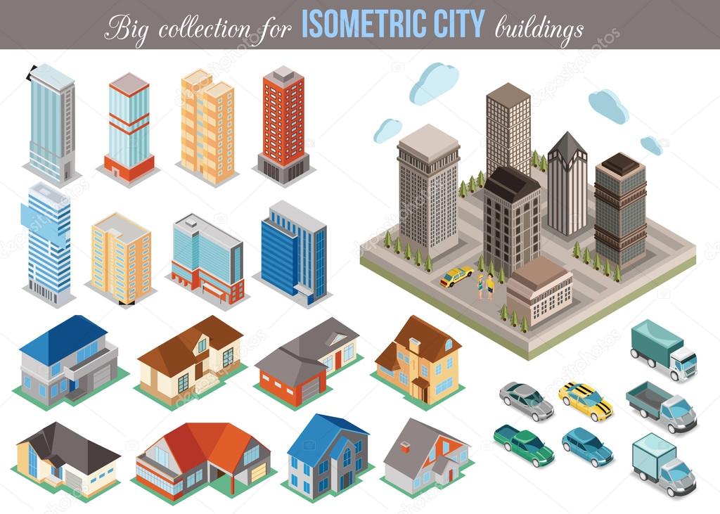 Big collection for isometric city buildings