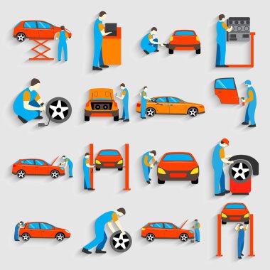 Set of auto mechanic car service repair
