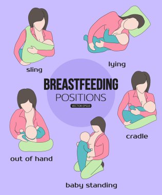 Woman breastfeeding a child in different poses