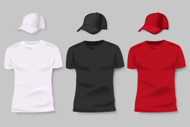 Erkek t-shirt ve beyzbol kapaklar koleksiyonu