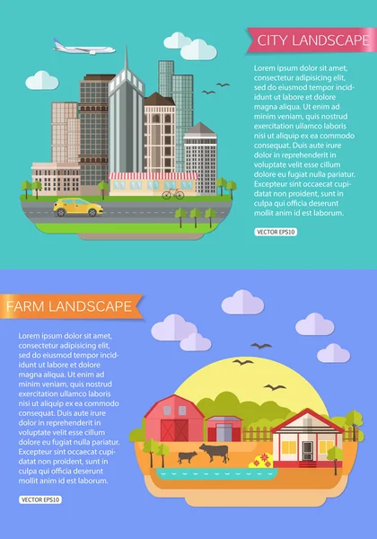 Ilustração da paisagem urbana e agrícola —  Vetores de Stock