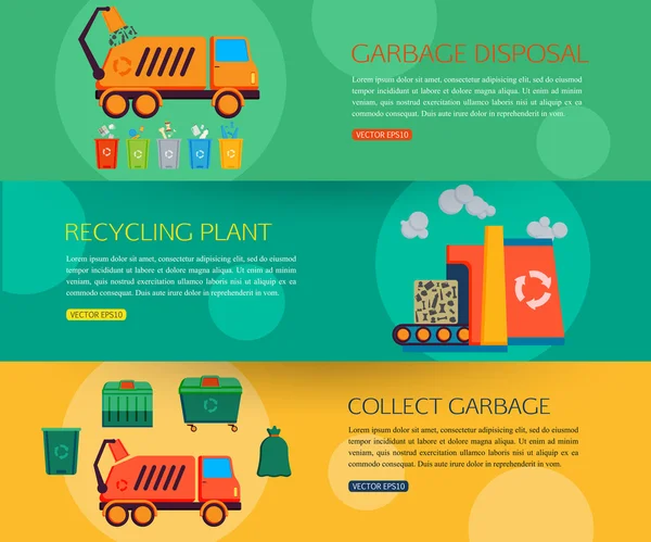 Banners with concept of garbage disposal — Stockvector