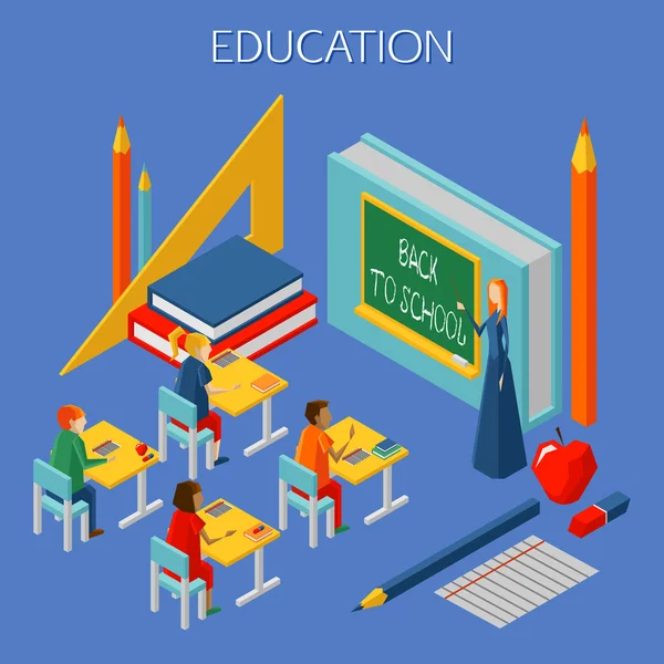 Education 3d isometric concept with children — Wektor stockowy