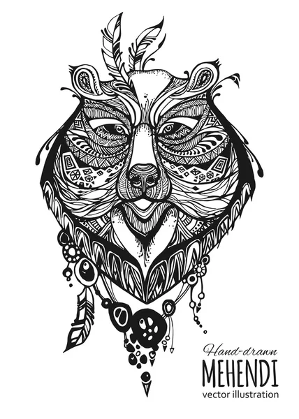 Oso mehendi dibujado a mano . — Vector de stock