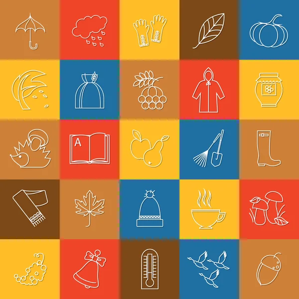 Autumn and back to school outline icons — Stock Vector