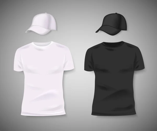 Coleção de camisetas masculinas e bonés de beisebol —  Vetores de Stock