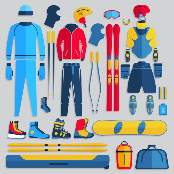 Vêtements d'hiver et accessoires de jeux de sport d'hiver . — Image vectorielle